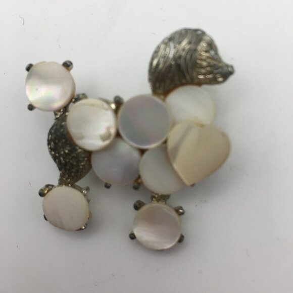 Poodle Brooch Mother Of Pearl Circles Discs Shell Pin 3D 1950s Vintage Fancy - Picture 8 of 11